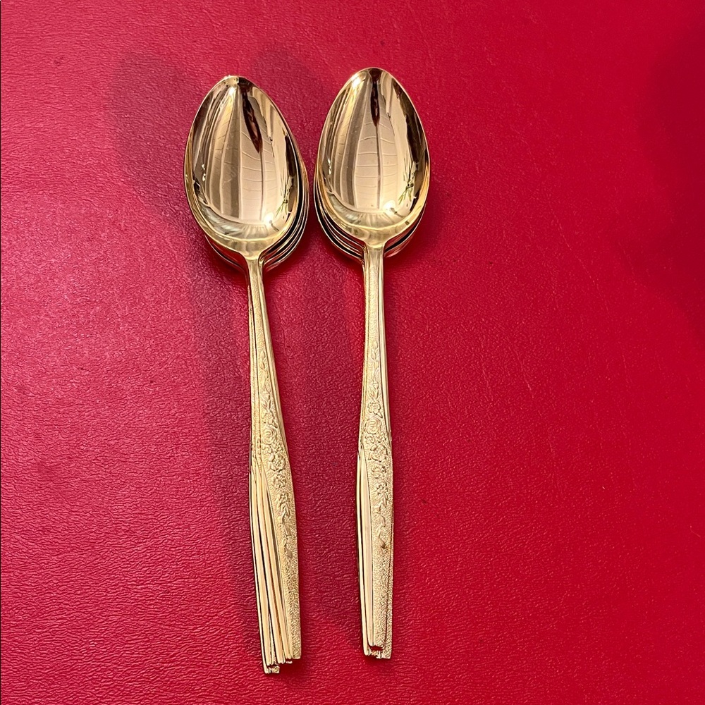 Vintage JH Golden Bouquet Flatware dessert spoons set of 8